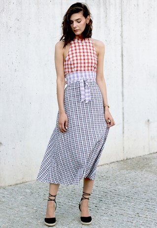 MIXED PLAID MAXI DRESS