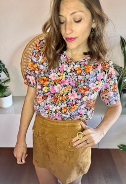 1970's vintage multi colour floral short sleeve blouse