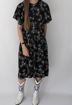 Vintage Black Frill Sleeve 80's Dress