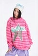 HORIZONTAL STRIPE HOODIE UNSHAKABLE SLOGAN PULLOVER TOP PINK