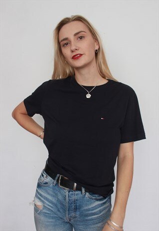 VINTAGE 90S TOMMY HILFIGER LOGO T-SHIRT BLUE NAVY
