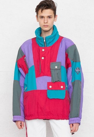 VINTAGE RED PURPLE BLUE PULLOVER JACKET