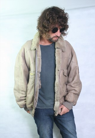 VINTAGE LEATHER AVIATOR SHERLING LINED JACKET