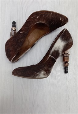 00s Court Heels Brown Pony Hair Leather Metal Bolt