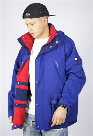 VINTAGE MENS TOMMY HILFIGER WINTER PARKA HOODED JACKET LOGO