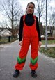 VINTAGE 90S GEOMETRIC PATTERN SKI PANTS WITH BRACES IN RED 
