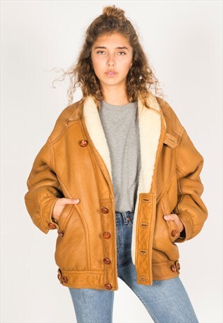 VINTAGE 80S WINTER SHEEPSKIN COAT / R3012