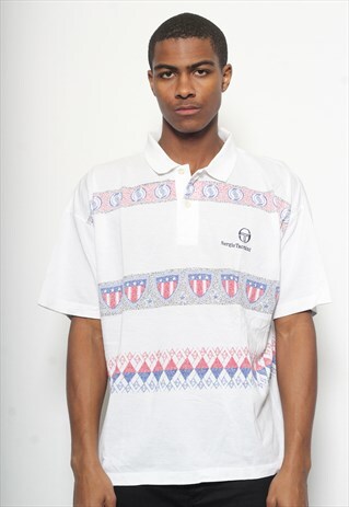 VINTAGE SERGIO TACCHINI LOGO POLO T-SHIRT WHITE PATTERN