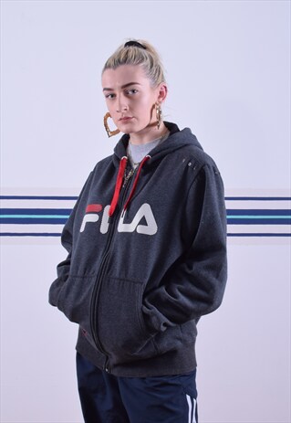 DARK GREY FILA ZIP-UP HOODIE