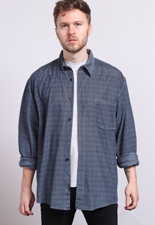VINTAGE CORDUROY CORD SHIRT BLUE