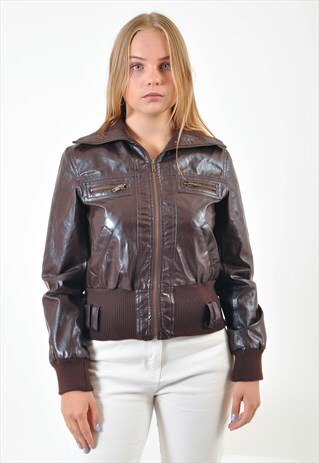 VINTAGE FAUX LEATHER JACKET IN BROWN