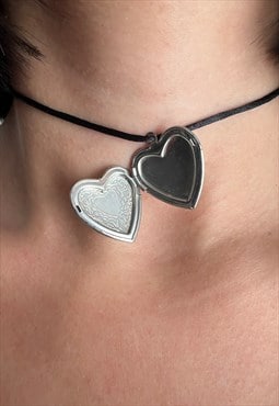 Vintage Y2K Lovers Double Heart Chunky Necklace 