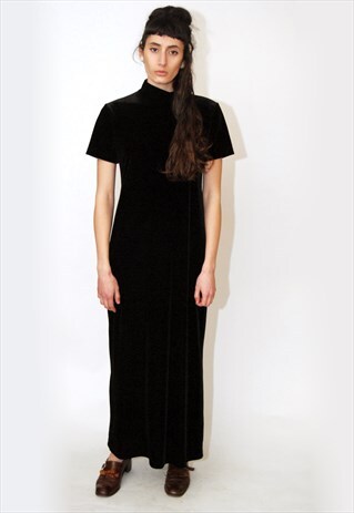 VELVET MAXI DRESS (L) VINTAGE 80S COLUMN GOWN GOTH GRUNGE 90
