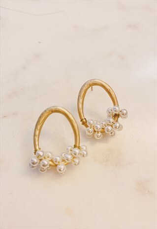 OVAL GOLD PEARL EARRINGS