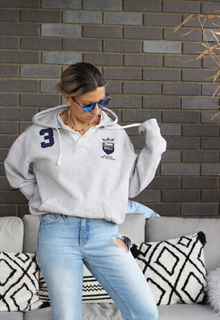 VINTAGE 1990S RALPH LAUREN GREY HOODED SWEATSHIRT