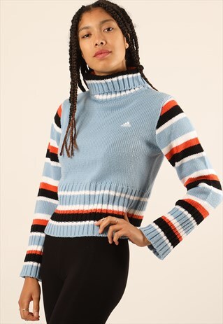 VINTAGE ADIDAS ROLL NECK KNITTED SWEATSHIRT