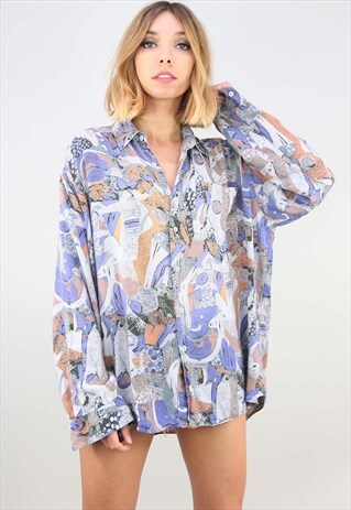 VINTAGE OVERSIZED LONG SLEEVE PATTERNED SHIRT