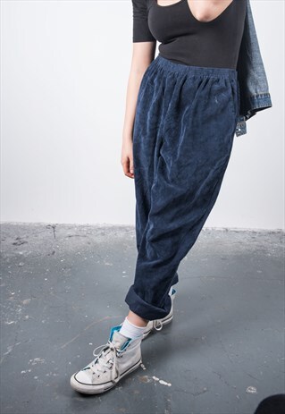 VINTAGE 1990S NAVY BLUE CORDUROY HIGH-WAISTED TROUSERS