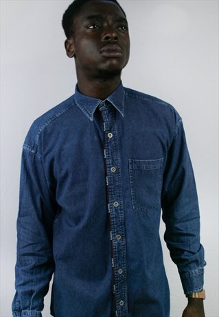 MENS VINTAGE CHAPS RALPH LAUREN SHIRT MEDIUM DENIM 90'S