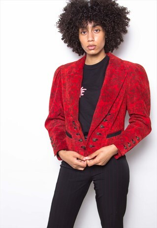 VINTAGE 80S RED ROSES CROP BLAZER JACKET ID:1509
