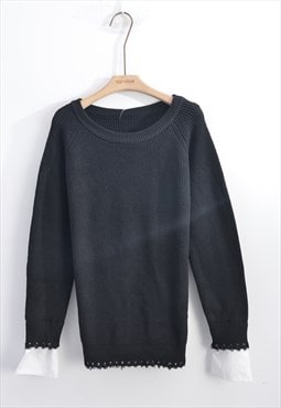 Long Sleeve Jumper with Shirt Cuffs and Back in Black