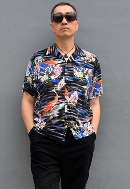 Vintage Japanese Koi Rayon Hawaiian Shirt