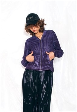Vintage Y2K Knit Zip Cardigan in Purple Hand Painted