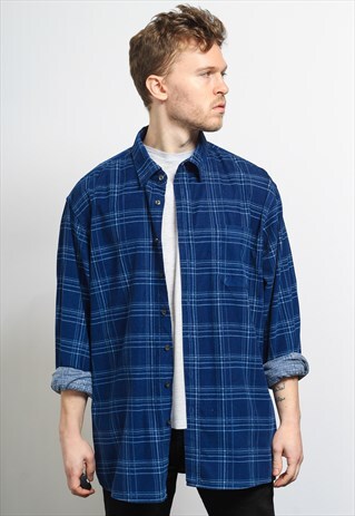 VINTAGE CORDUROY CORD SHIRT BLUE