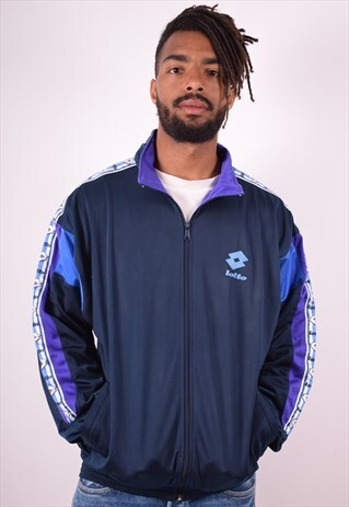 LOTTO MENS VINTAGE TRACKSUIT TOP JACKET XL NAVY BLUE 90S
