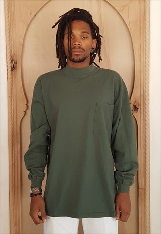 90S MINIMALIST SPORTSWEAR GREEN MOCK TURTLE NECK XL