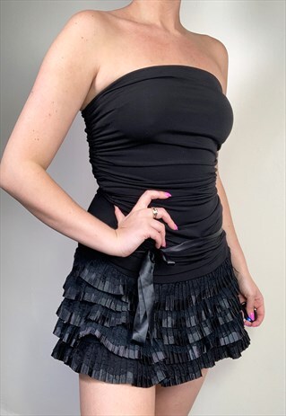 VINTAGE Y2K BLACK RUFFLE MINI DRESS