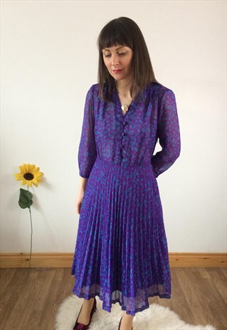 VINTAGE PURPLE & BLUE MIDI DRESS