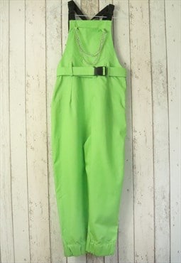 Vintage Y2K Neon Green Monochrome Party Rave Chain Dungarees