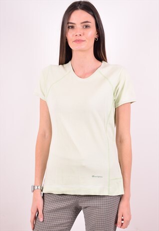 CHAMPION WOMENS VINTAGE T-SHIRT TOP LARGE GREEN 90S
