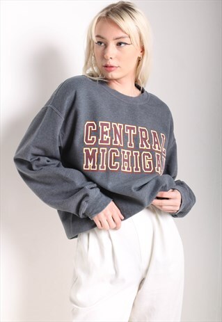 VINTAGE OVERSIZE CENTRAL MICHIGAN GRAPHIC SWEATSHIRT GREY