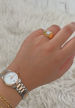 Gold Chunky Crystal CZ Dome Ring