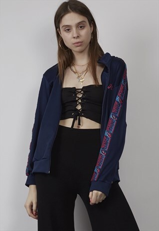 VINTAGE 80'S ASICS TAPED NAVY TRACKSUIT JACKET