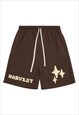 Star print skater shorts premium rave pants in brown