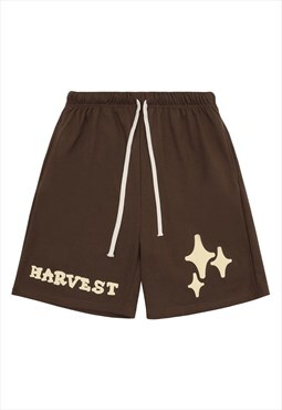 Star print skater shorts premium rave pants in brown
