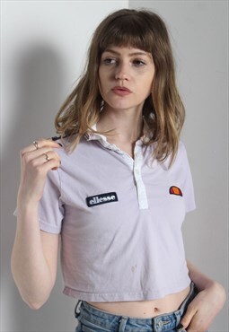 Vintage Ellesse Cropped Polo Shirt Top Purple