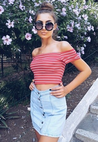 RED STRIPED CROP TOP