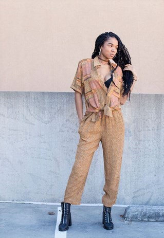 90'S VINTAGE ETHNIC ABSTRACT PRINT PANTS SET