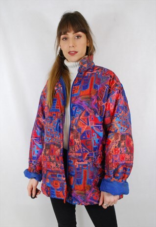 VINTAGE 80S FUNKY CRAZY PATTERNED PADDED FESTIVAL JACKET