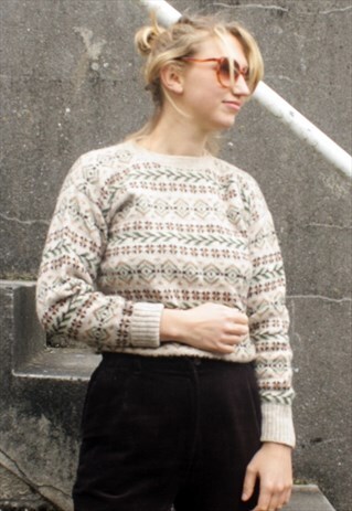 VINTAGE 70S WOOL PATTERNED KNIT JUMPER
