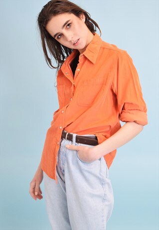 90'S RETRO CORDUROY ORANGE OVERSIZED SHIRT TOP