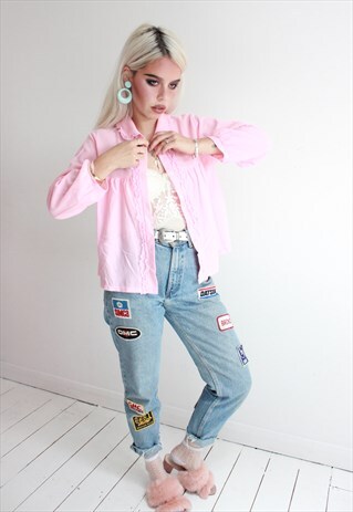 VINTAGE 60S BABY PINK LACE TRIM PYJAMAA TOP