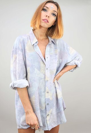 VINTAGE 80S 90S OVERSIZED LONG SLEEVE PATTERNED SHIRT
