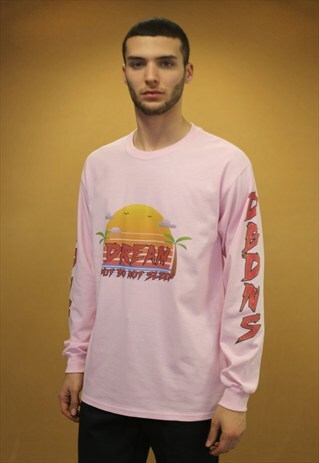 90S ARCADE SUNSET DESIGN ON PINK LONG SLEEVED T-SHIRT