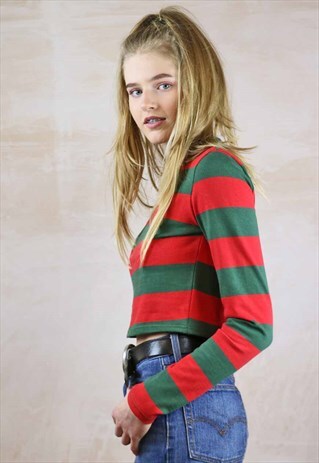 RED N GREEN QUEEN STRIPED CROP JUMPER
