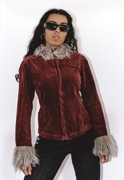 Vintage Velvet Faux Fur Trim Jacket